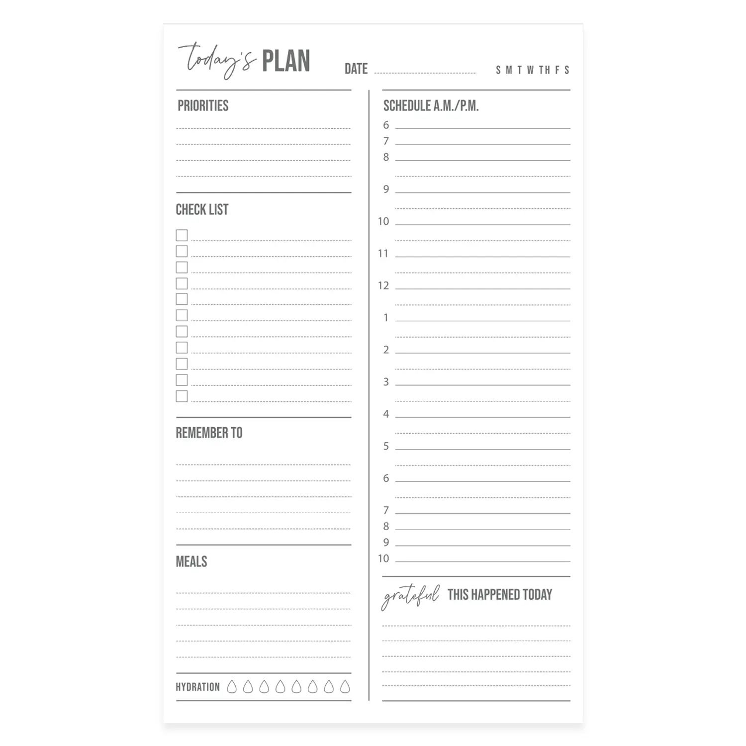 Daily to Do List Sticky Notepad / 6" x 10" Sticky Note Fill-in Schedule/Today's Plan Reminder Gratitude Self Care Checklist planners