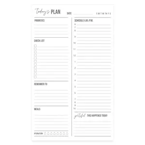 Daily to Do List Sticky Notepad / 6" x 10" Sticky Note Fill-in Schedule/Today's Plan Reminder Gratitude Self Care Checklist planners