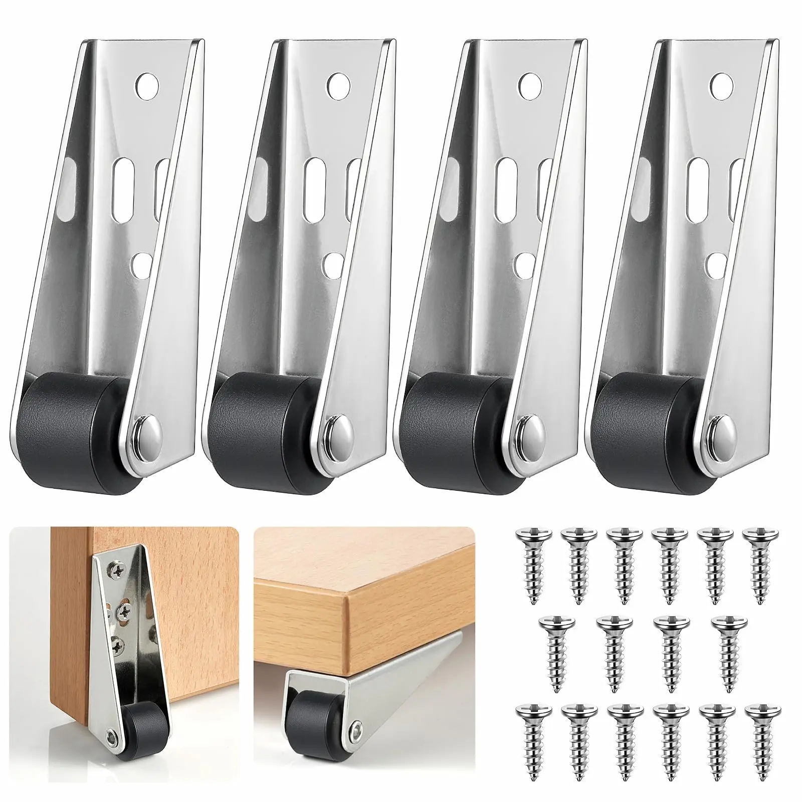 Mini Furniture Upgrade Stainless Steel Caster Wheels - 0.9x2.95x2.7" Compact Rigid Rollers with Long Frame, Easy Replacement Hardware for Cabinets/Shelves