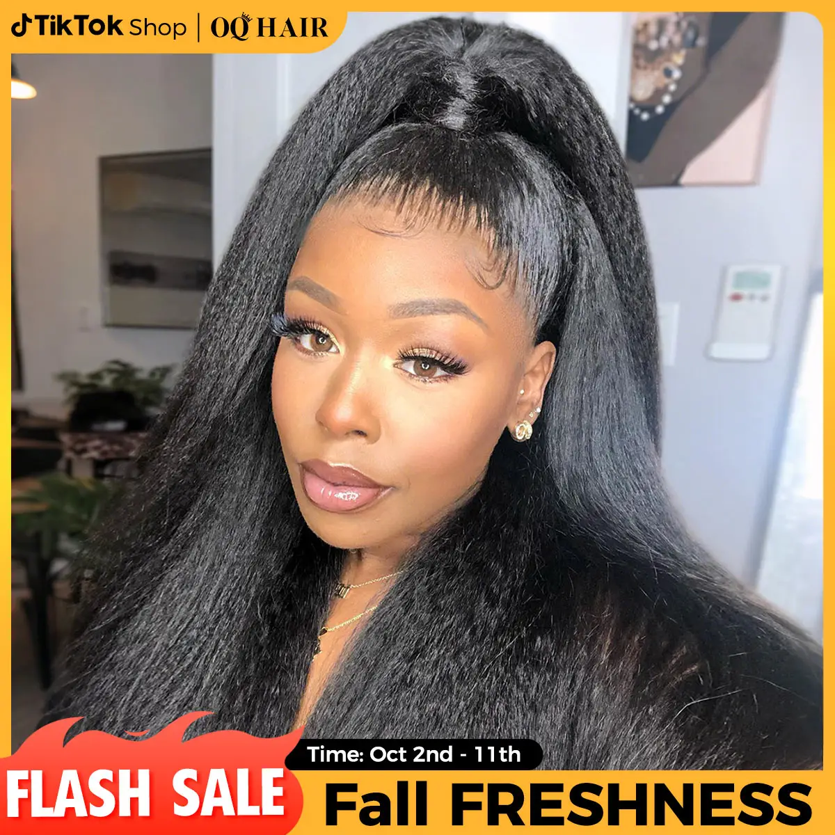 [NEW IN] OQ HAIR Pre-Cut Lace Kinky Straight 360 Full Lace Frontal Glueless Wig With Invisi Drawstring Pre Plucked Human Hair Wig #FallFreshness