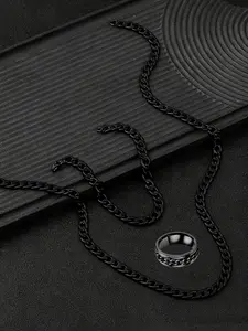 Men's 3-Piece Set: Necklace, Bracelet, Ring, Hip-Hop Style Stainless Steel Jewelry, Durable, Coordinated, Trendy, Fashionable and Simple, Daily Wear