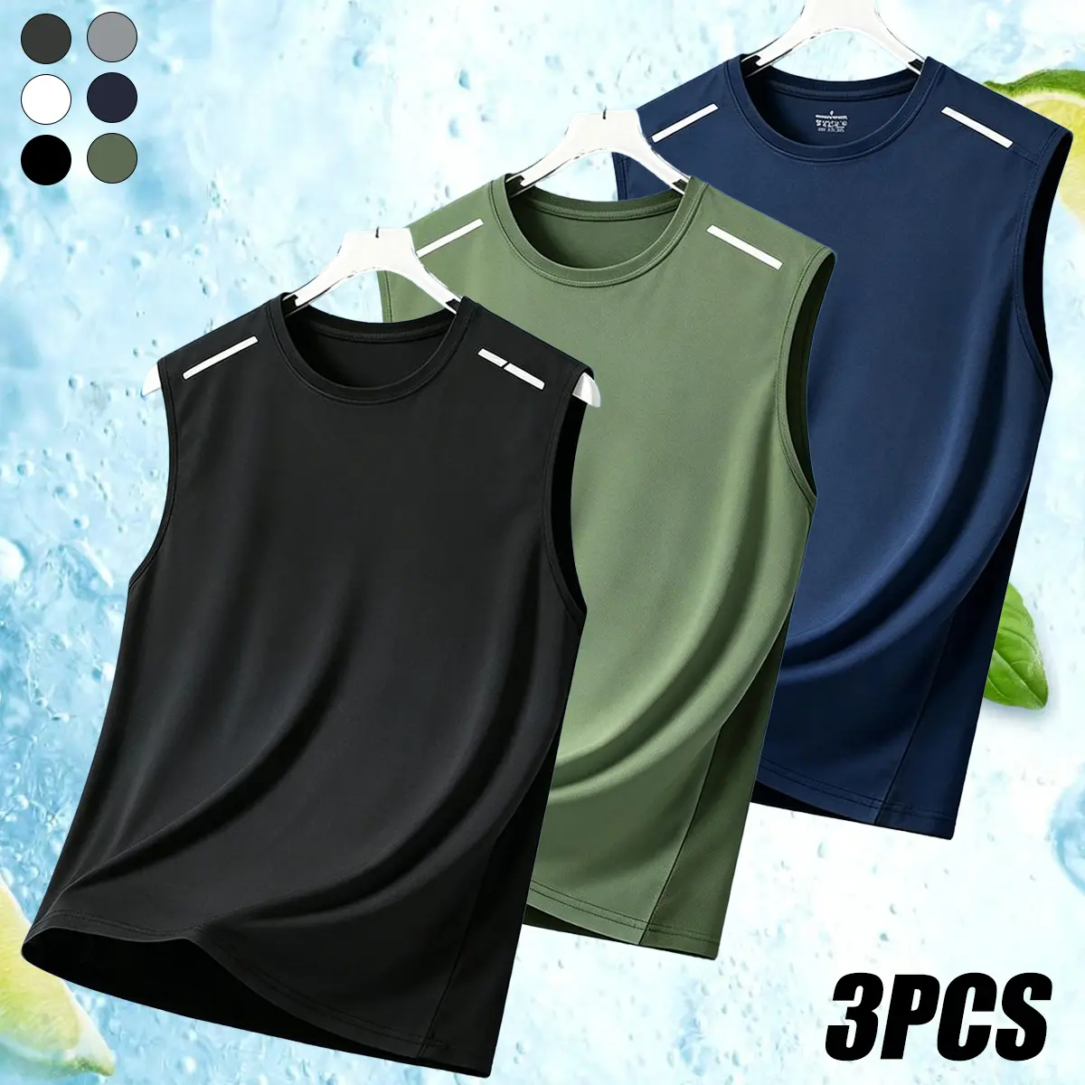 JOGWAVE 3PCS Men’s Reflective Quick-Dry Breathable Lightweight Sleeveless Tank Top – Sweat-wicking sports top for gym, running, and casual wear; great for back-to-school shopping and the start of the school season; crewneck striped sleeveless tank top wit