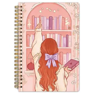 This pink library-themed spiral notebook measures 5.5 x 8.3 inches and is made of high-quality paper. It can be used as a reading diary or a daily planner. It is an ideal choice for collectors of stationery and has a durable cover.