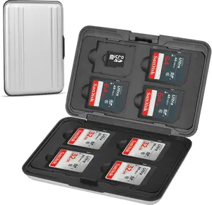 Aluminum Shock Resistant Carrying Box Memory Card Storage Case Holder 8 Slots for SD SDHC MMC Micro SD TF Cards Silver Qkenvo