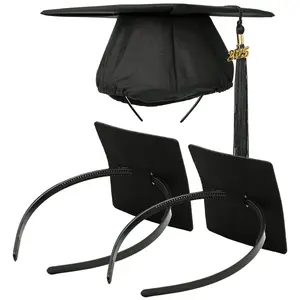 2 Pack Graduation Cap Headband - Lightweight All-Day Comfort Grad Cap Headband Insert - Secure Grad Hat Holder for Curly/Thick Hair - Anti-Slip Removable Graduation Hair Accessories,Black