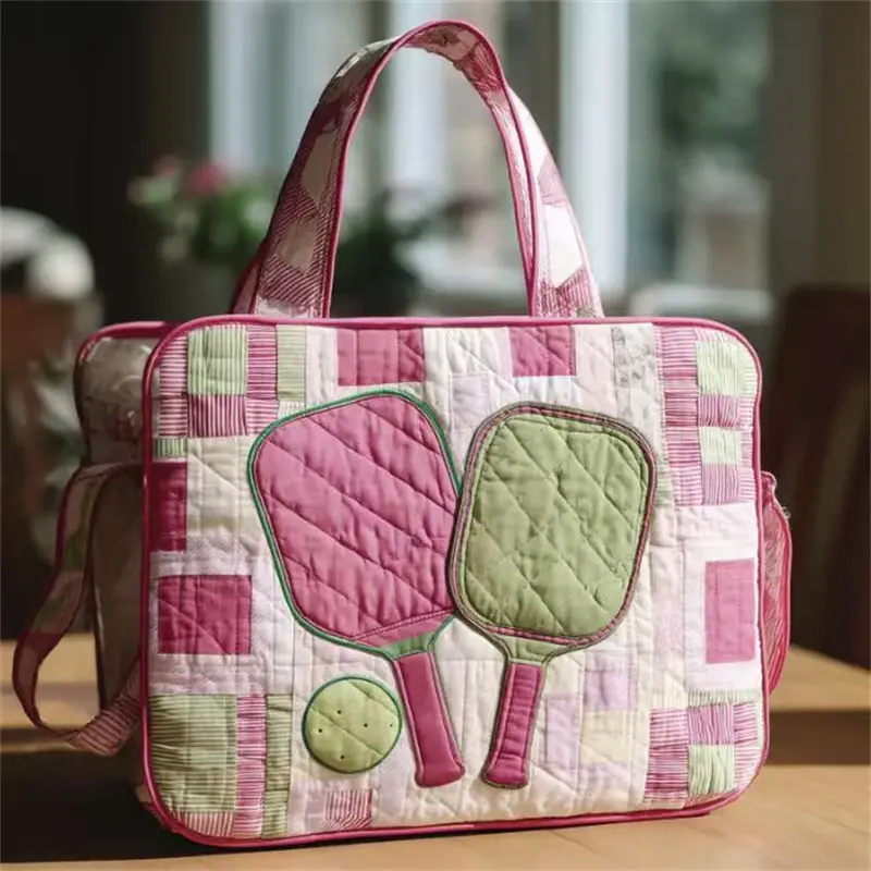 Women's Unisex Polyester Travel Handbag - Patchwork Art Print Preppy Quilted Design, High Capacity Lightweight Reusable Carry Bag for Pickleball Games, Outdoor Sports