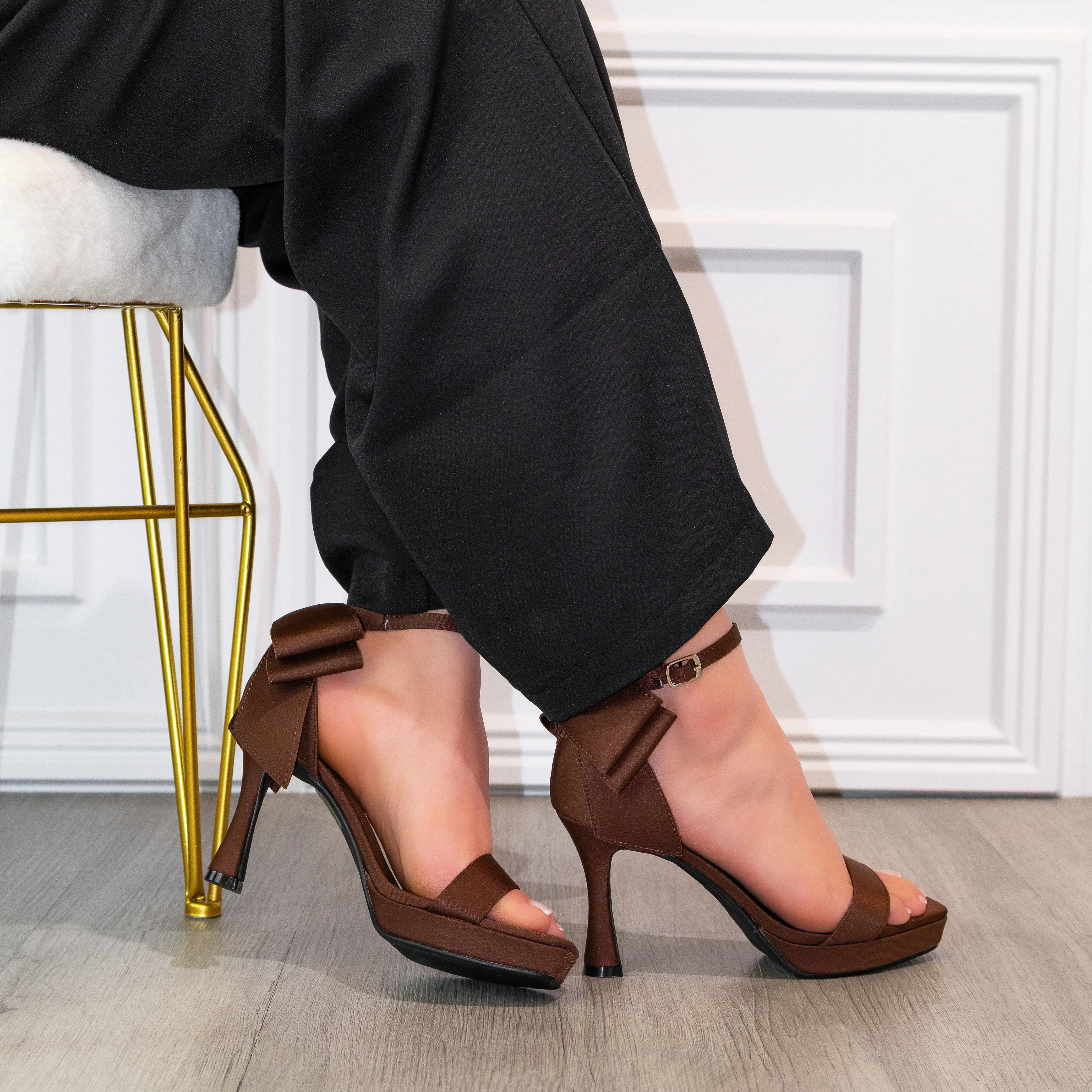 Glenda - Women’s Platform Dress Sandals, Sculpted High Heel & Oversized Bow Detail, Chic Ankle Strap Footwear for Events & Evening Wear