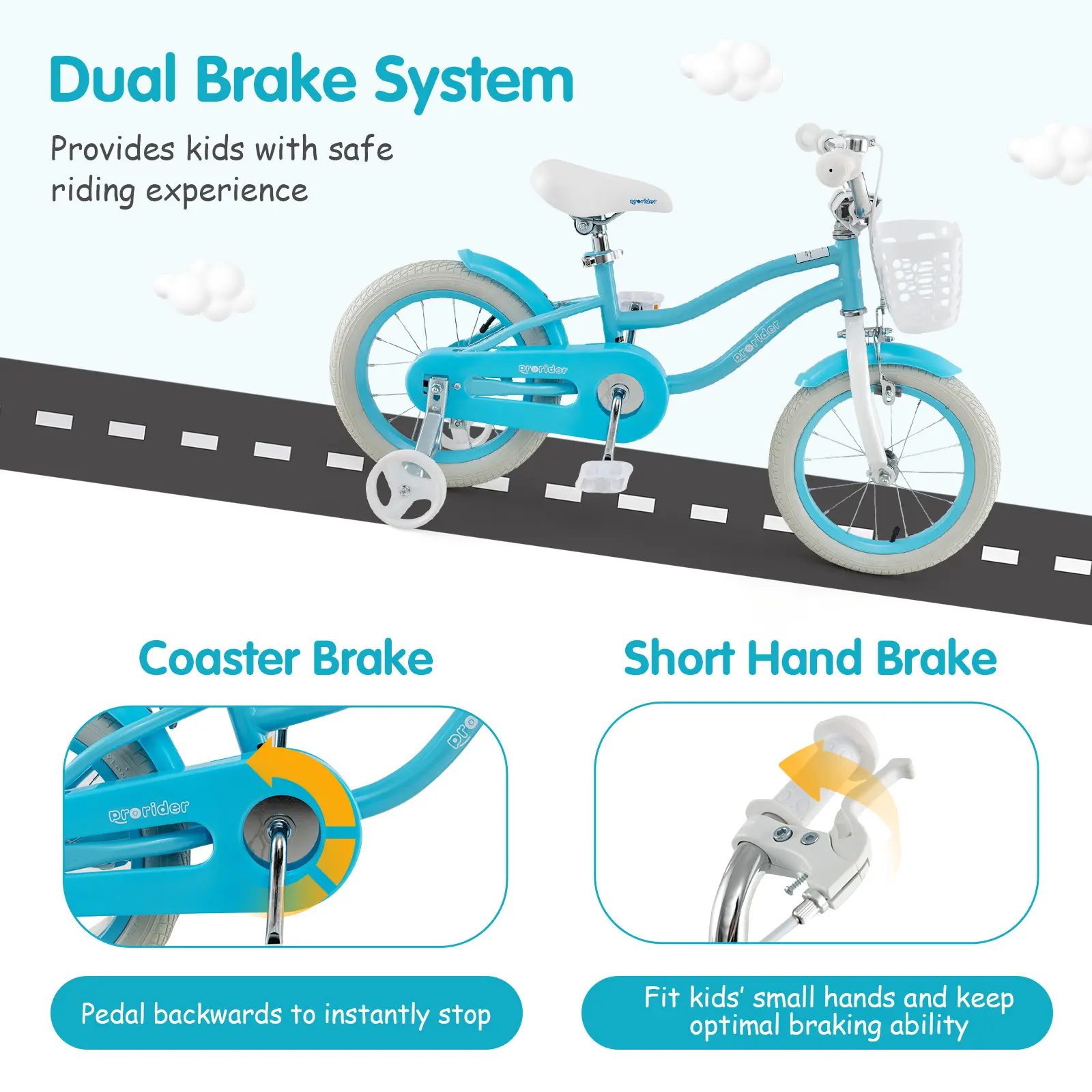COSTWAY - 14/16/18 Inch Kids Bike with Dual Brakes and Adjustable Seat-14 inches
