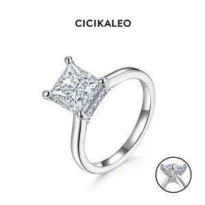 CICIKALEO 2CT Princess Cut Moissanite Hidden Halo Ring for Women D VVS1 Stackable 18K Gold Plated Lab-Created Hypoallergenic Wedding Engagement Anniversary Gift Fine Formerly CICI GEMS