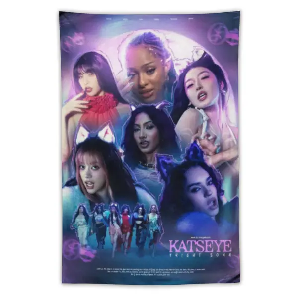 Katseye Rectangle Wall Hanging Tapestry, 3x5 FT Fade-Resistant Polyester, Kpop Room Decorations for Bedroom, Apartment & Kitchen Decoration