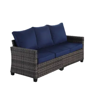 Three person brown rattan sofa outdoor camping set, foldable portable set suitable for balconies, gardens, courtyards, outdoor activities
