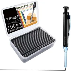 100 count Pencil Refills, 2.8mm Pencil Leads, Solid Carpenters Refills Replacement, Deep Hole Marker,  for Woodwork Construction Building (Black)