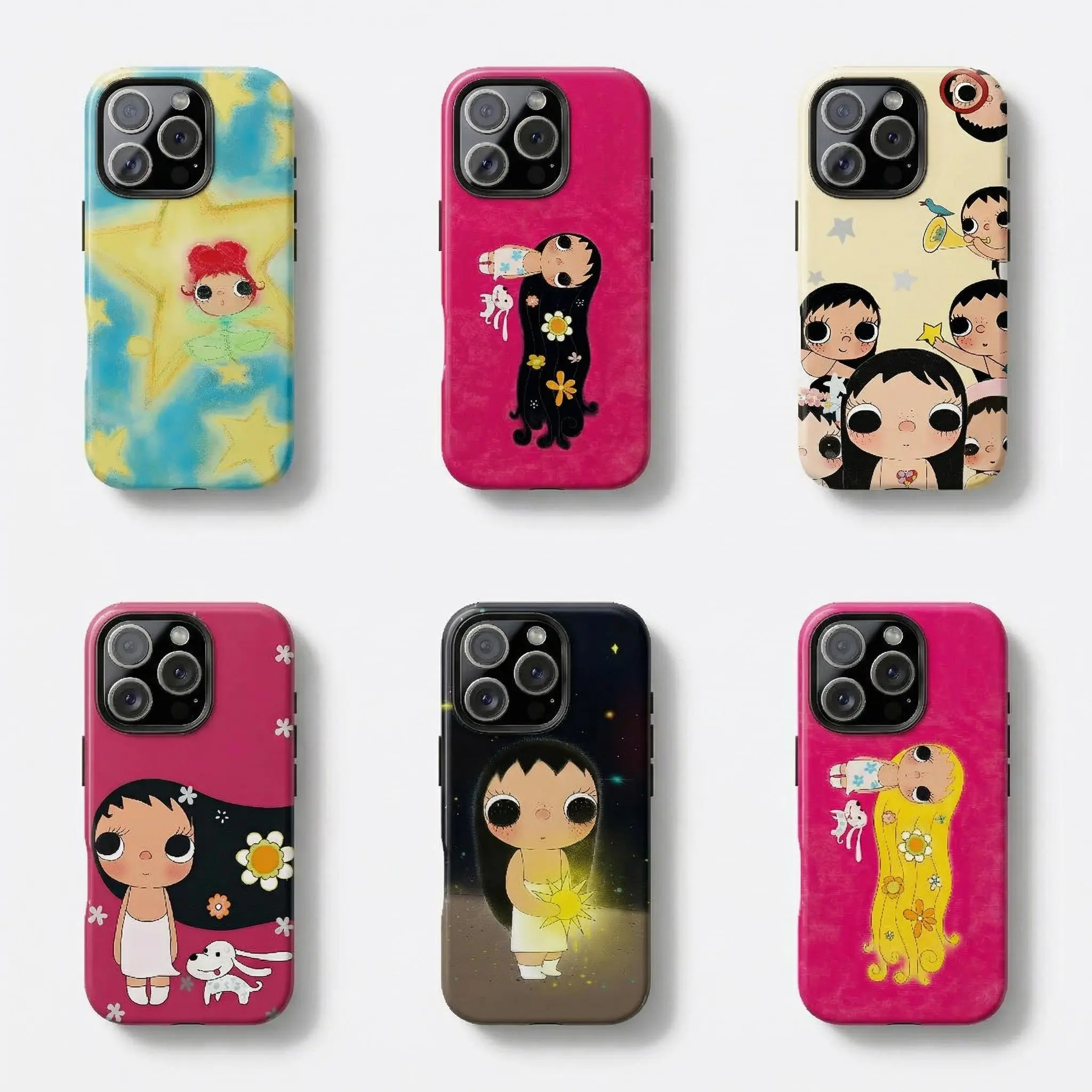 8-Style Dreamy Glittering Big Eyes Comic Girl Smartphone Case, Slim Durable Lexan Polycarbonate Cover with Protection for iPhone 17/16/15/14/13/12/11 Pro Max, Samsung S21-S25 Girly Designer Mobile Accessory for Her
