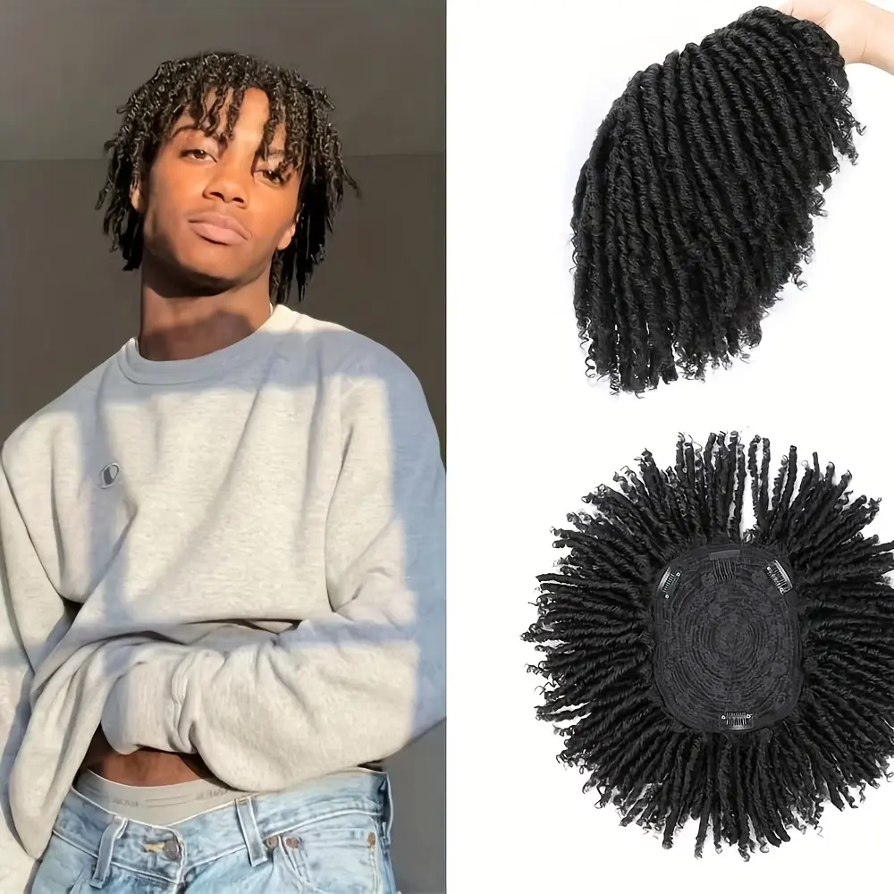 IVROSE HAIR 6 Inch Men Dreadlock Wig Afro Braided Half Wig Clip In Short Synthetic Dreadlock Hair Topper for Daily Wear