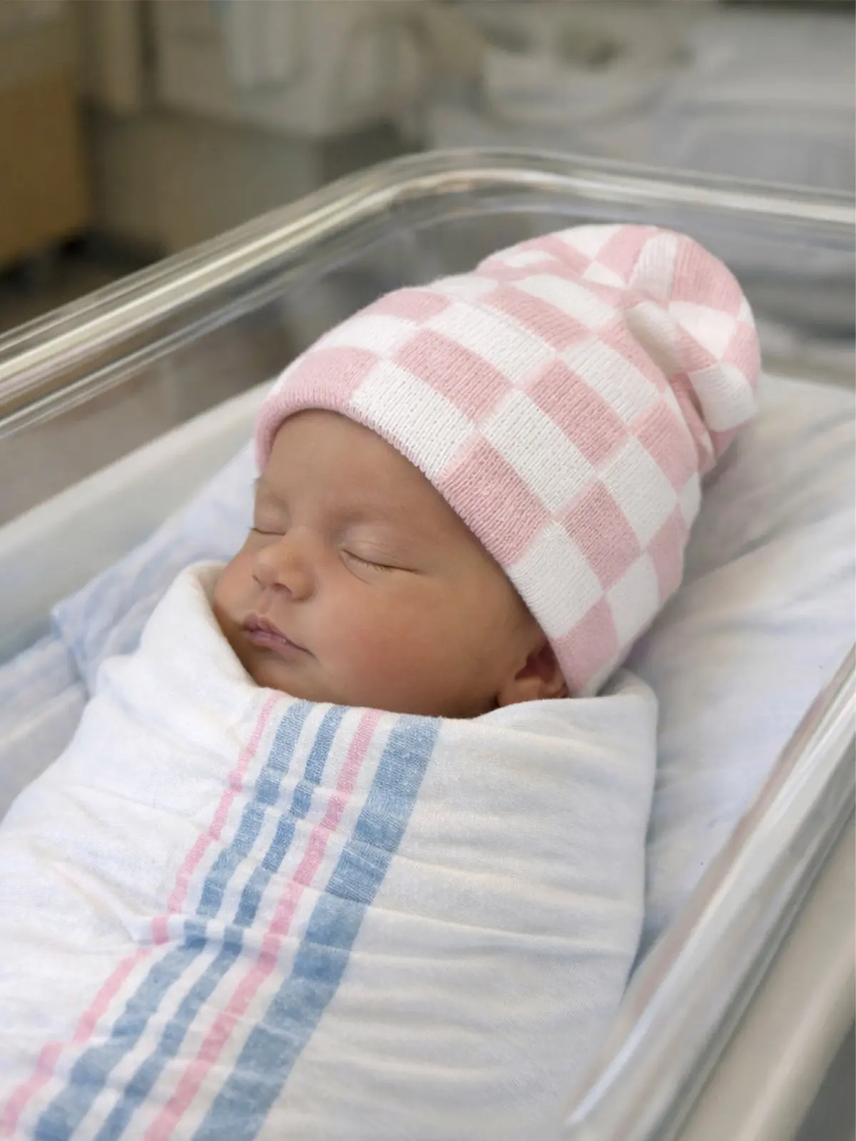 Baby's First Hat®, Petal Pink/Warm White Checkerboard