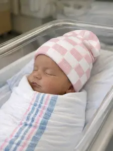 Baby's First Hat®, Petal Pink/Warm White Checkerboard