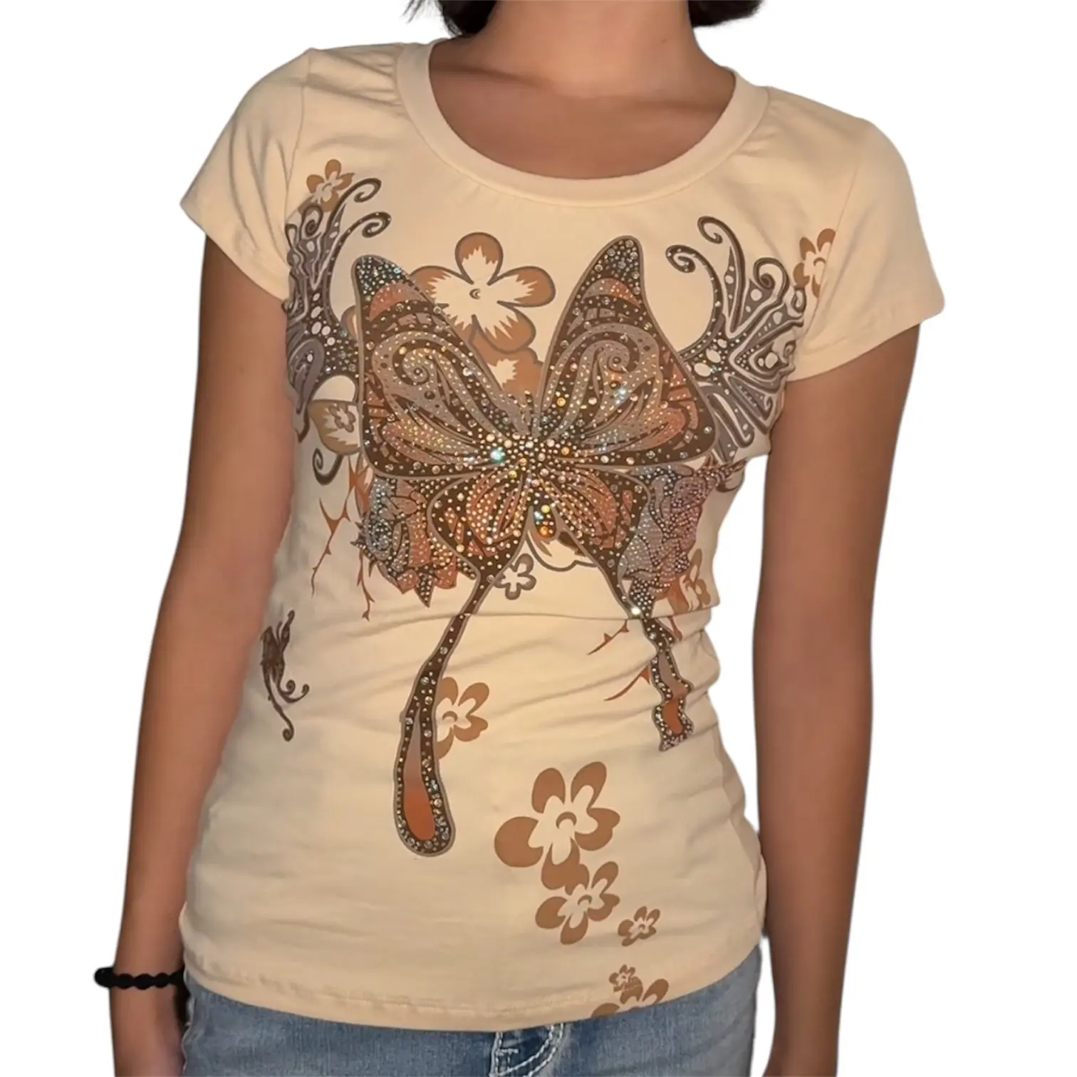 Butterfly Bliss T Shirt Light Yellow - Cotton