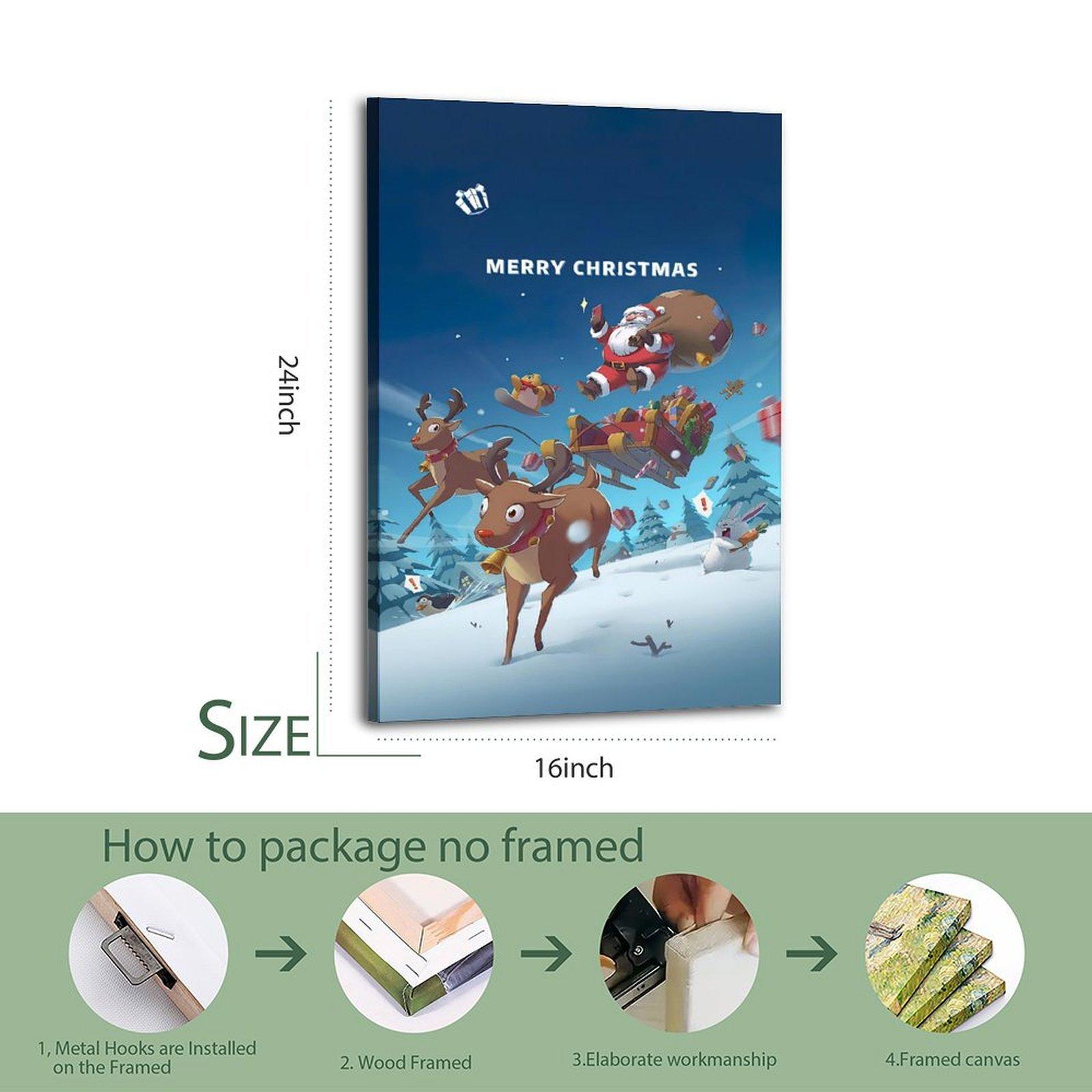 MERRY CHRISTMAS Poster Elk And Santa Claus Poster Decorative Painting Canvas Wall Art Picture Print Modern Family Bedroom Decor