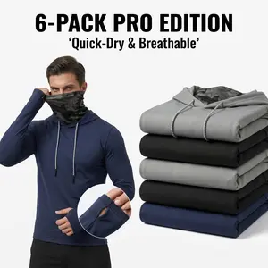 【6-Pack】Men's Pro Sun Protection Work Shirts with Face Mask, Quick-Dry UPF Long Sleeve Outdoor Hoodies