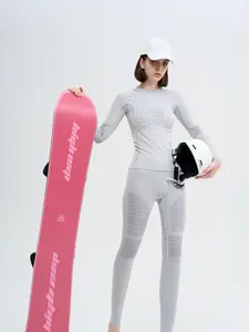 Women's Ski Baselayer Suit, Sporty Breathable Quick Drying Ski Baselayer Top & Leggings, Women's Ski Clothing for Outdoor Sports
