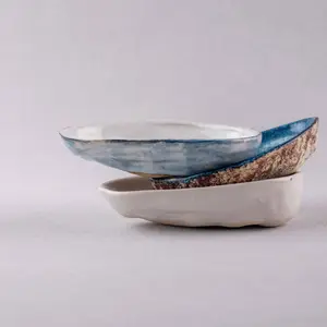 Handmade Ceramic Serving Plate Set – Blue & White Artisan Dish