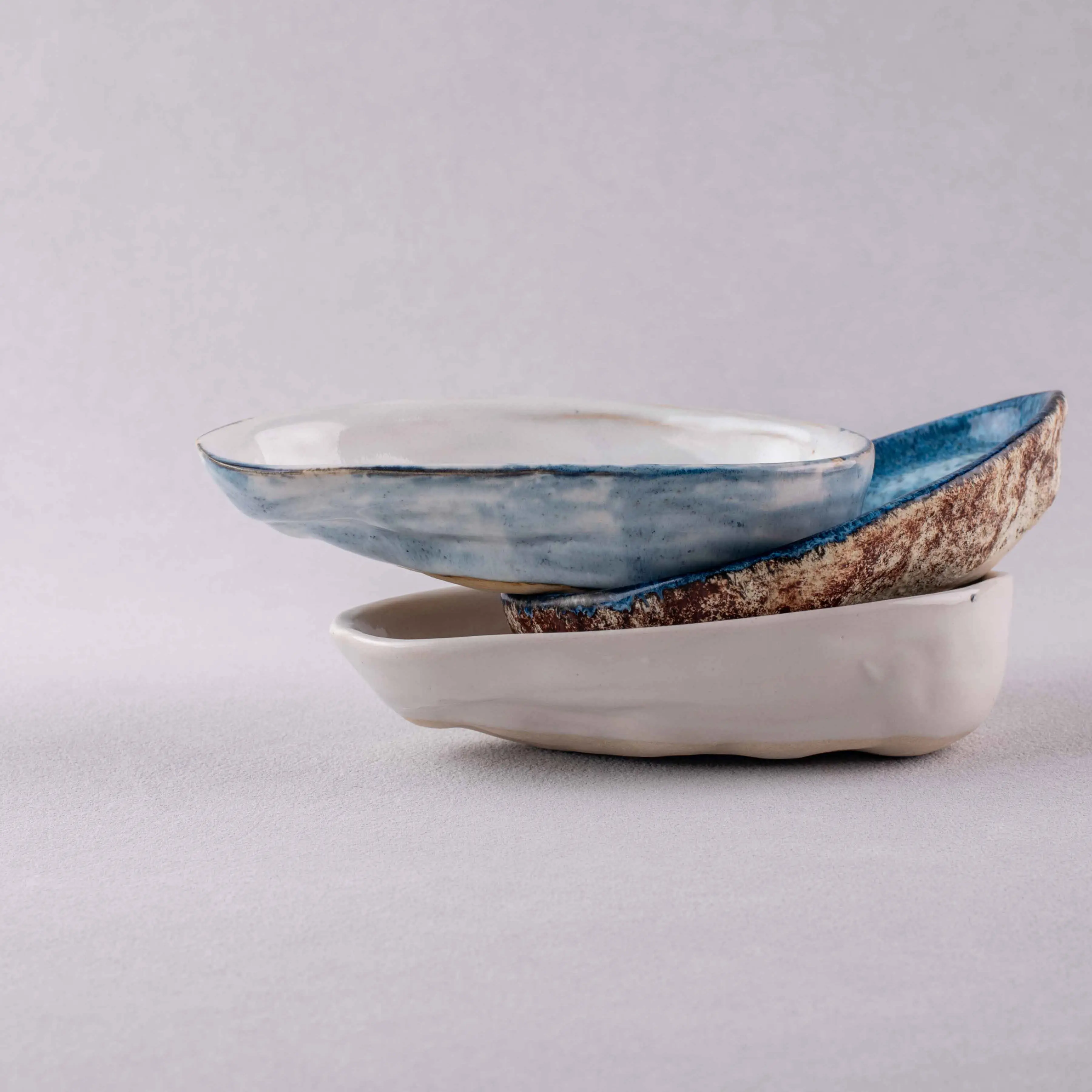 Handmade Ceramic Serving Plate Set – Blue & White Artisan Dish