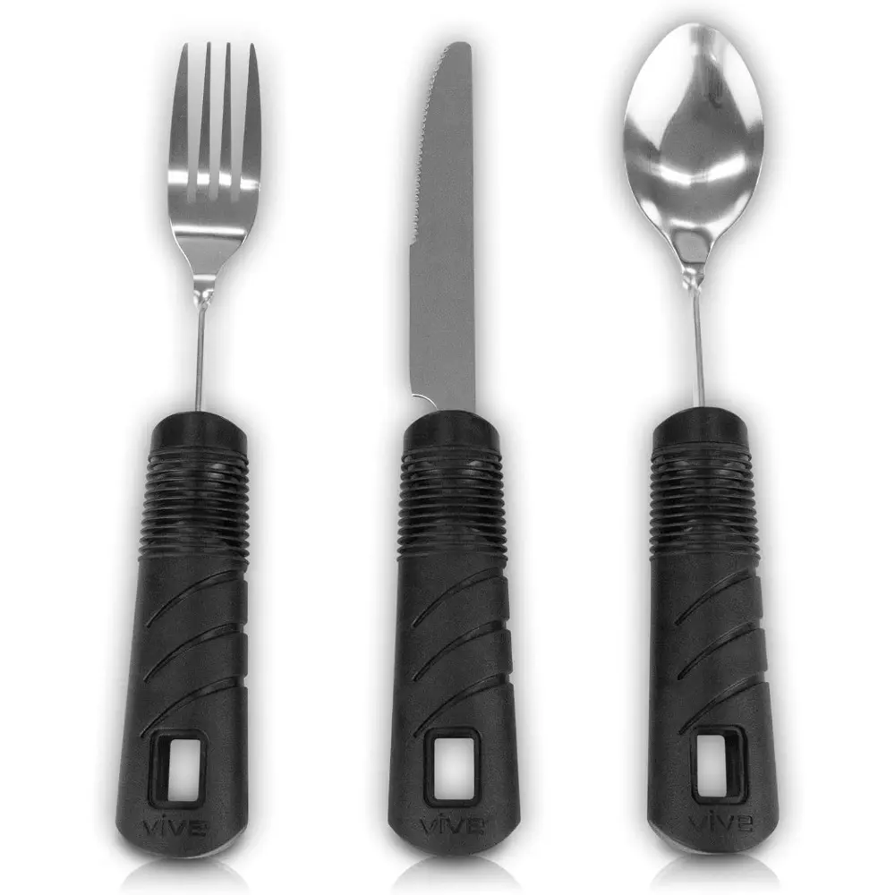 Adaptive Utensil Set with Non-Slip Adaptable Handles - High-Quality Stainless Steel Bendable Spoon, Full Flatware Set for Weak Hands, Arthritis Mealtime Aid, Includes Full Flatware Set