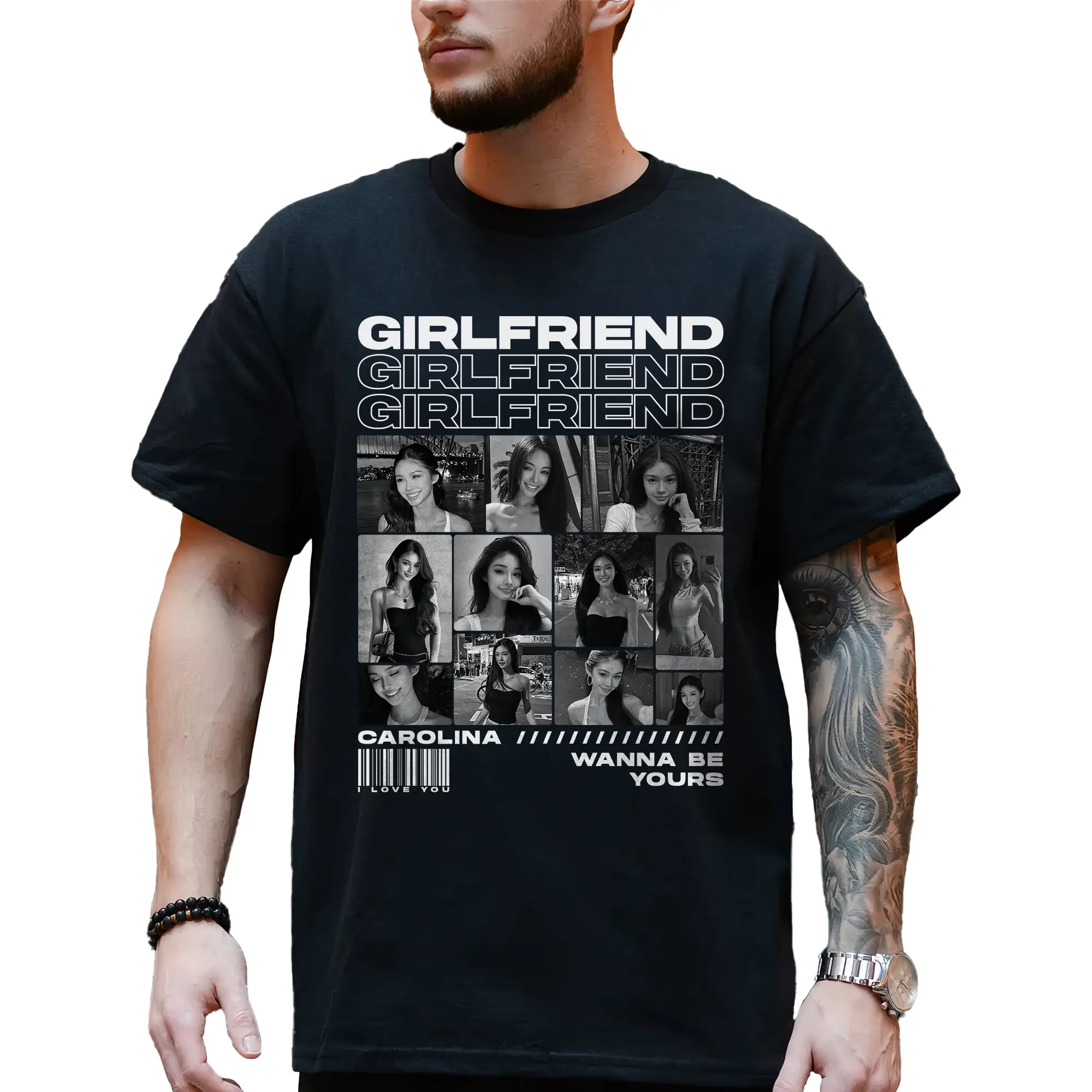 Men's Round Neck Short-Sleeve T-Shirt - Vintage Bootleg Graphic, Personalized Custom Photo Printed Classic Cotton Top, Casual T-Shirt for Boyfriend Valentine's Day Gift, Shortsleeve, Tshirt