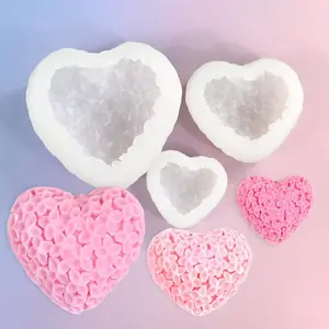 Valentine's Day Flower Heart DIY Candle Scented Clay Resin Drip Mold, Silicone Mould for Handmade Crafts Handmade Gifts