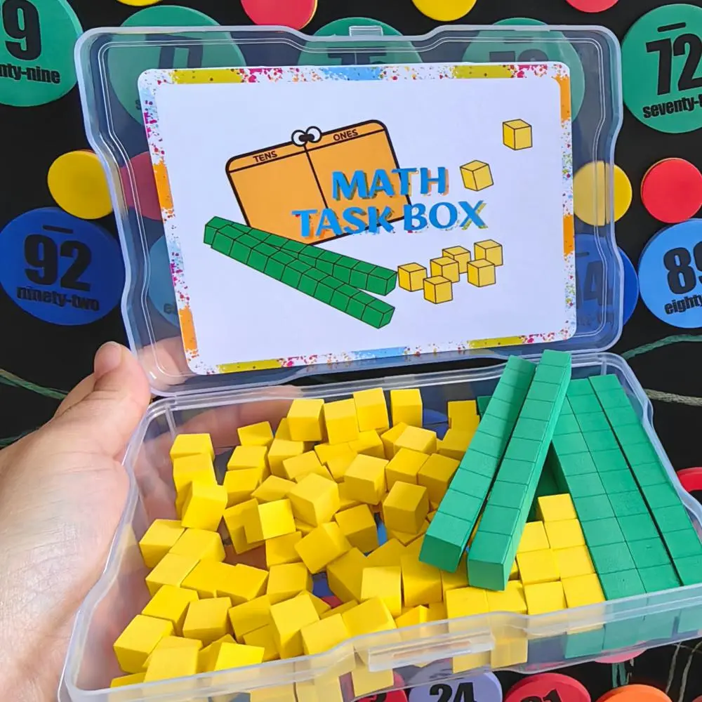 Math Task Box Set, 1 Set Base Blocks Math Learning & Game Cards, Creative Number Blocks, Counting Blocks for Kids Math, Math Learning Tools, Math Teaching Aid