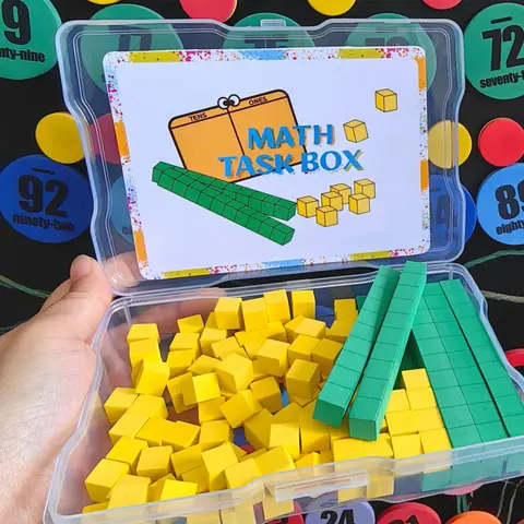 Math Task Box Set, 1 Set Base Blocks Math Learning & Game Cards, Creative Number Blocks, Counting Blocks for Kids Math, Math Learning Tools, Math Teaching Aid
