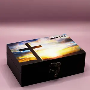 Custom Memory Box- John 14:6 Religious Decorative Gift Organizer Print Felt Wooden Container