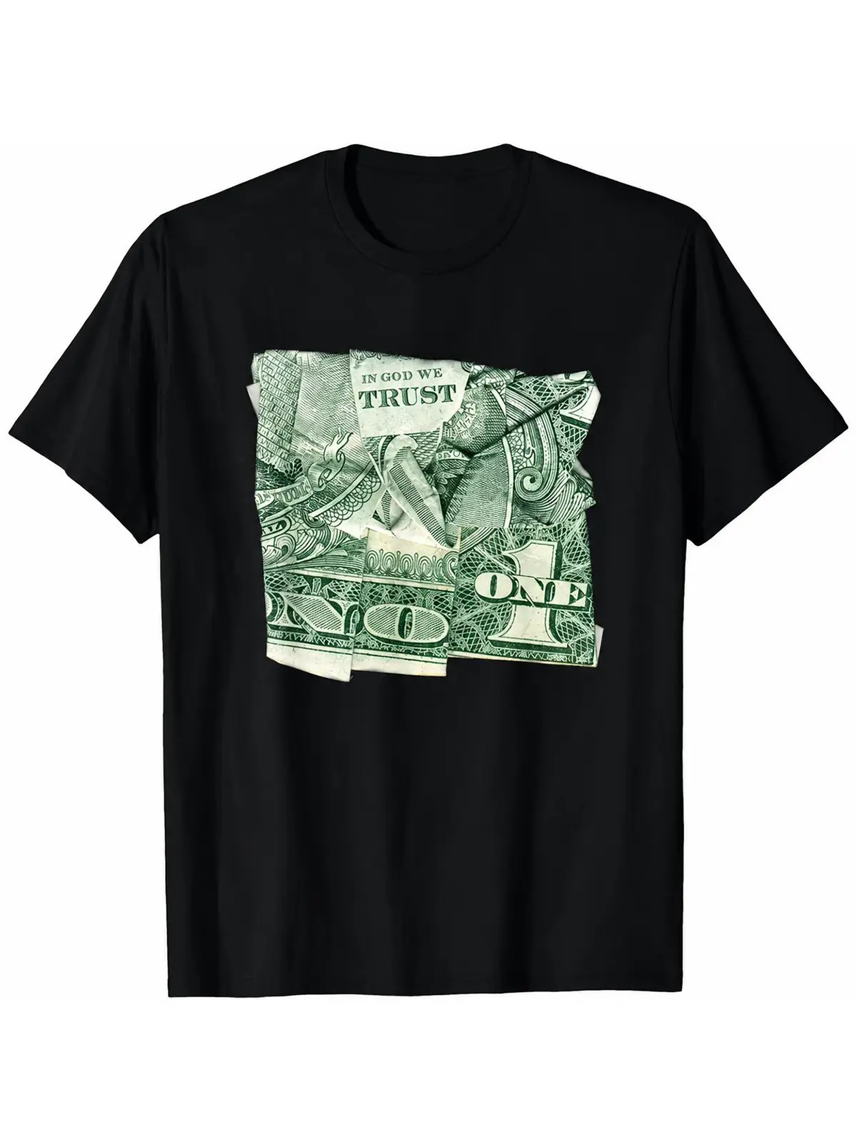 Unisex Premium Soft Breathable Cotton Short-Sleeve Crinkled 1-Dollar Bill Cash Hustle Crew Neck Graphic Print T-Shirt, Aesthetic Minimalist Stylish 4thOfJuly IndependenceDay Gift compression shirts workout tops