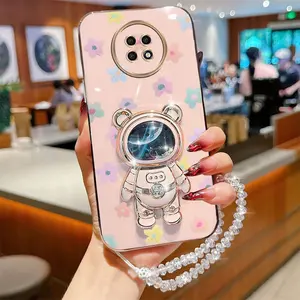 Redmi Note 9T Colorful Flower Quicksand Astronaut Bear Plating Crystal Jewelry Strap Lanyard Phone Holder Case with Shockproof Cover Compatible with For Xiaomi Redmi Note 9T