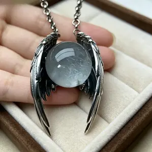 Ghost Wing Crystal Pendant Necklace, Retro & Unique Design, Unisex for Daily Styling