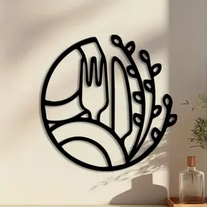 1pc Cutlery Line Metal Wall Art, Cutlery Line Statue Mural, Perfect for Kitchen Wall, Dining Room Wall Decor, Mother's Day Decor, Ideal Gift for Her, Powder-Coated Metal