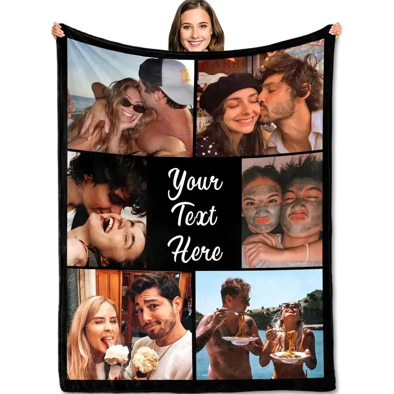 Customizable Photo Blanket Made of Soft Flannel, Suitable for All Seasons. A Great Personalized Gift for Couples, Families, Birthdays, Anniversaries, And Weddings. It'S Machine Washable And Perfect for Home Use, Travel