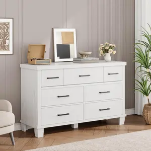 Modern Wood Dresser for Bedroom, 7 Drawers 51" Wide Chest of Drawers, Wooden Organizer Dresser with Metal Handles, for Living Room, Bedroom