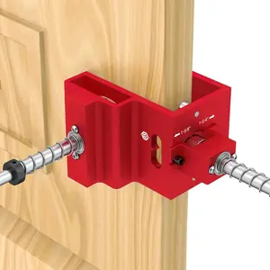 Door Lock Installation Kit for 1-3/8" and 1-3/4" Wooden Doors with Guide Template, Aluminum Alloy Door Hole Drilling Kit, Door Lock Jig Clamp Design Fits 2-3/8" and 2-3/4" Backsets, Drill Bit Included
