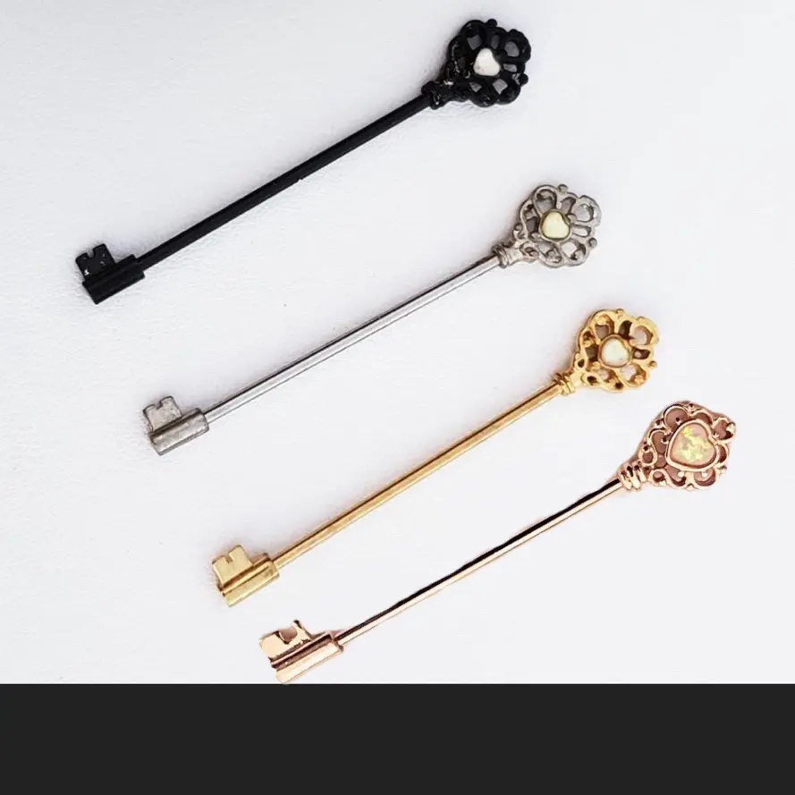 Key shaped industrial barbell, opal gem industrial bar, 14g cartilage jewelry