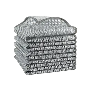 Non Scratch Wire Dishcloth 10 Counts Multipurpose Metal Scrubbers for Wet Dry Cleaning 2 Layer Kitchen Cleaning Cloth Home Hand Steel Mesh Wipe Eco Friendly Reusable