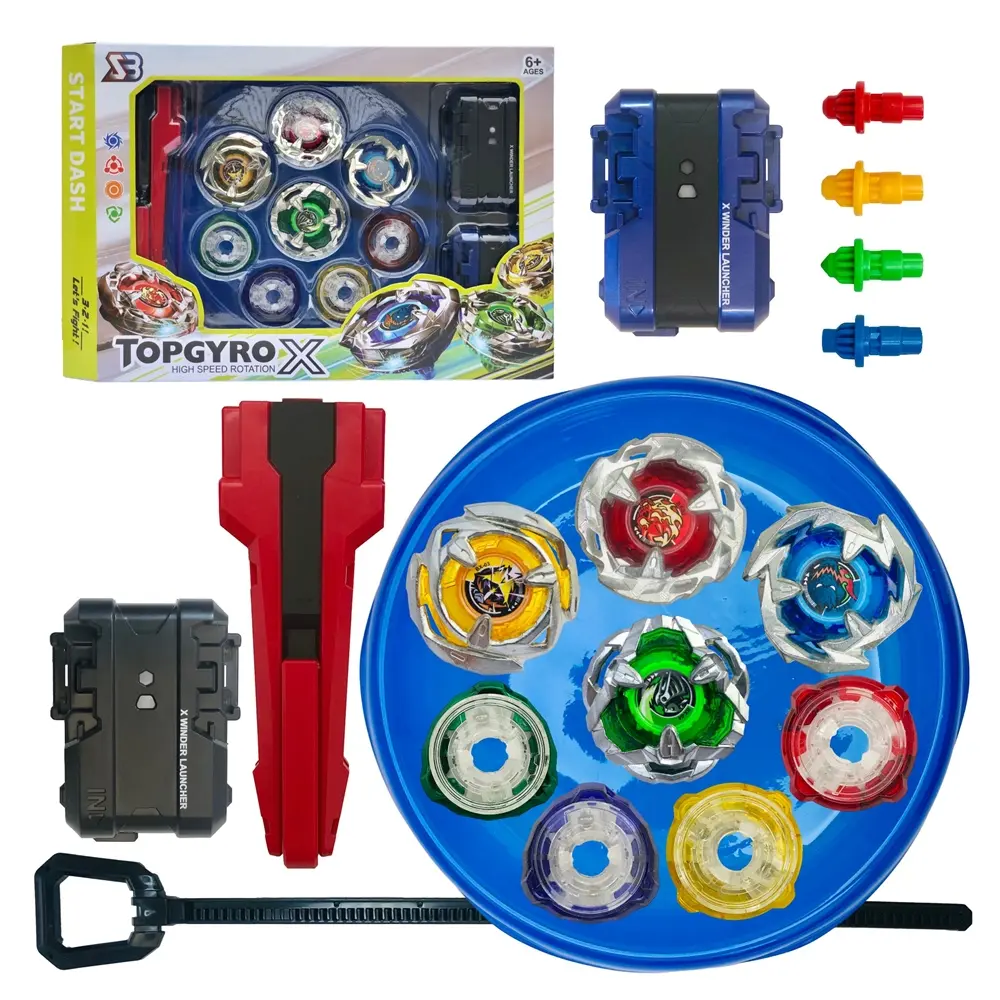 New Bx Battle Gyro Set, Color Box Set, Anime Design, Includes 4 New Bx Gyros, 2 Launchers, 1 Handle, Small Gyro Arena, Perfect Gift, Finger Spinning Top