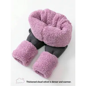 Menaic 1pc 400g Thick Fluffy Cloud Fleece Leggings For Women High Waist Warm For Winter Bottoms Day Dark Grey Soft Unisex Fabric