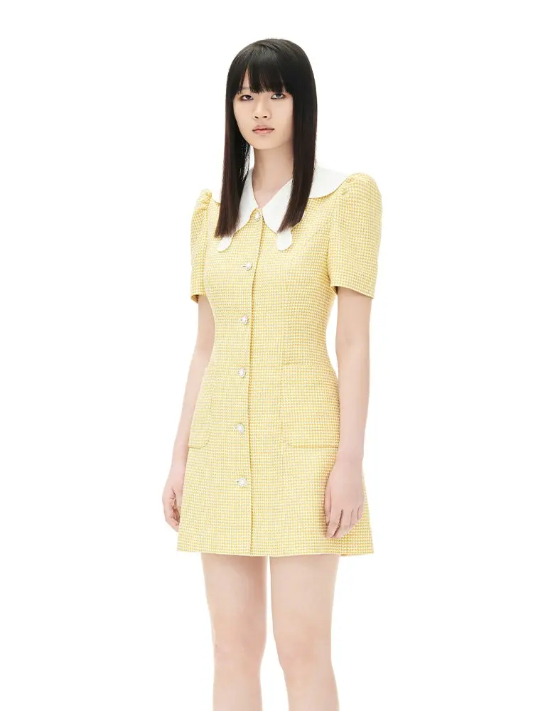 YES BY YESIR  butterfly neck short yellow checkered dress - dopamine.