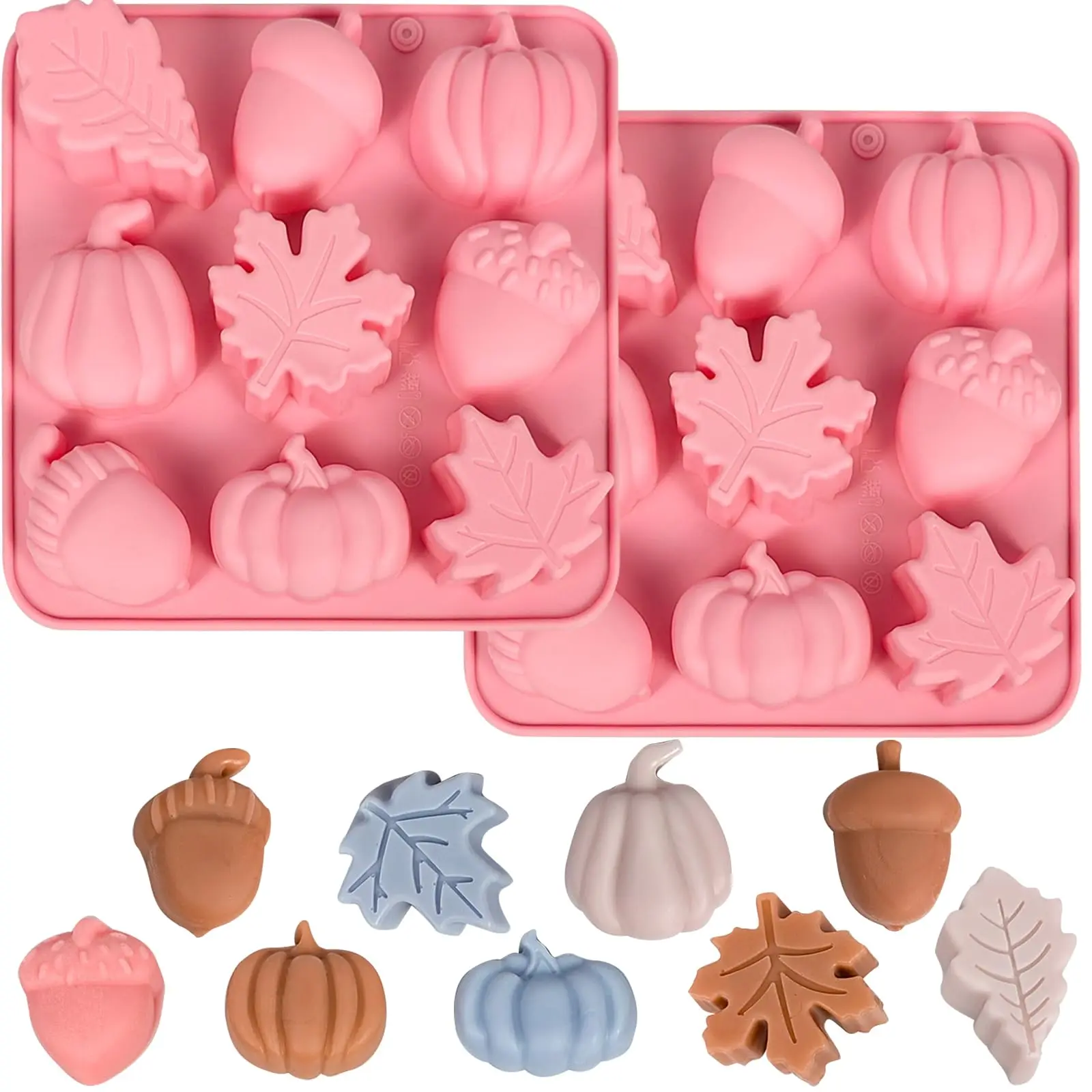 Fall Silicone Molds Pumpkin Chocolate Mold 2 packs Maple Leaf Acorns Shape Candy Soap Cake Baking Mold for Autumn,Thanksgiving, Halloween, Harvest