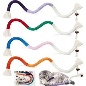 New Deal - Cat Chew Ropes 4Pcs, Cat Toys for Indoor Cats with Refillable Natural Catnip, Safe Teeth Cleaning Chew Toys, Interactive Kitten Nip Toys and All Breeds (19.5 Inches)