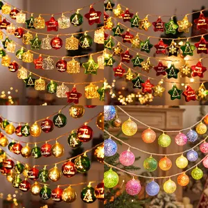 Cross-border amazon LED electroplating pentagram star snowflake lantern string Christmas day Luo ball atmosphere decoration flashing lights