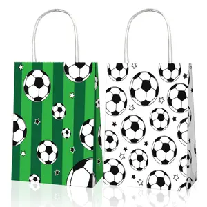 12pcs Football Theme Gift Bags, Striped and Styles, Soccer and Star Patterns, Perfect for Sports Parties, Kids' Birthdays, Party Gifts, Loot Bags