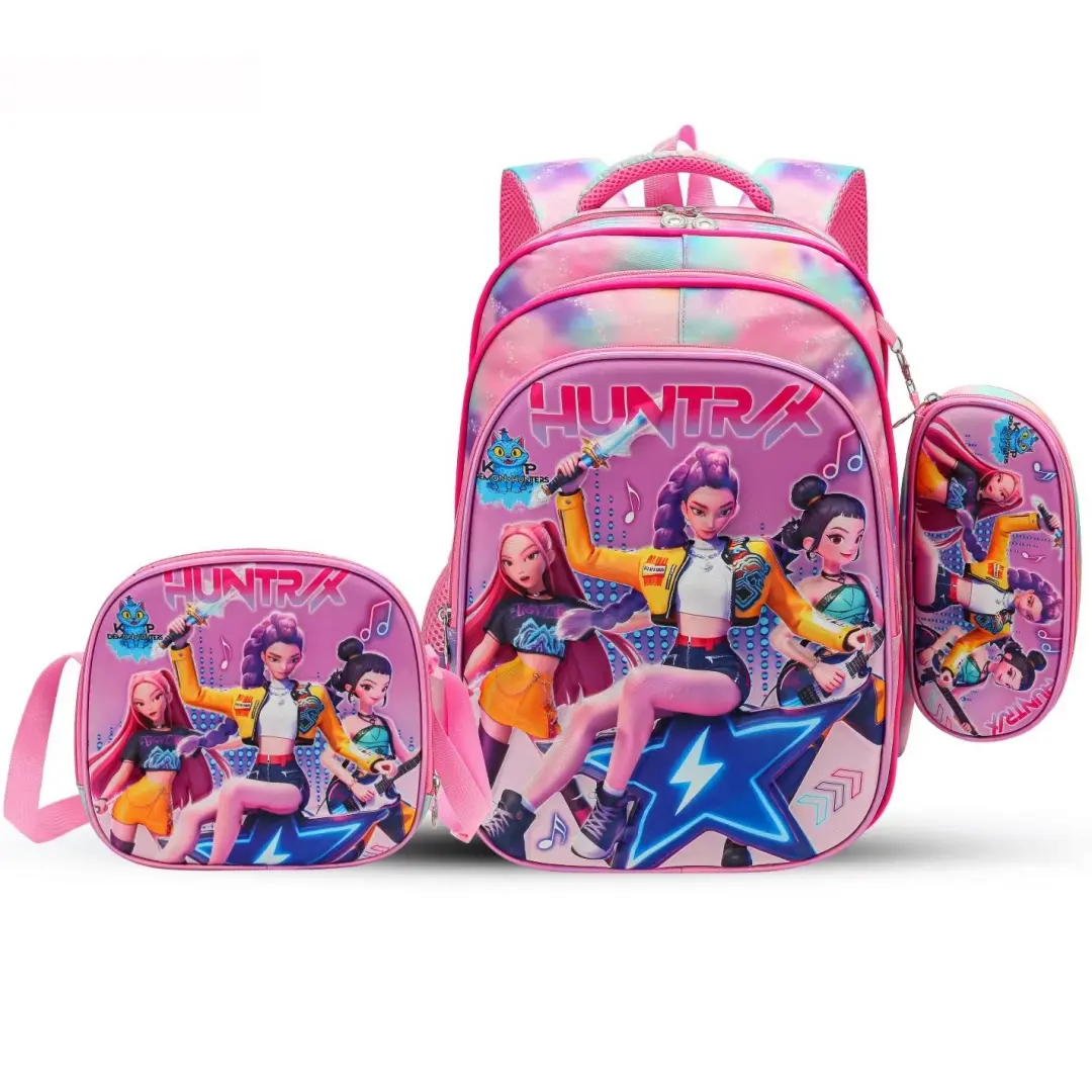 3-IN-1  KPOP  GIRLS SCHOOL BACKPACK SET, Tie Dye Waterproof Kids Bookbag With Lunch Bag & Pencil Case, Padded Breathable Strap School Pack Eases Shoulder Pressure & Organizes School Supplies For Elementary Girls Daily School Use
