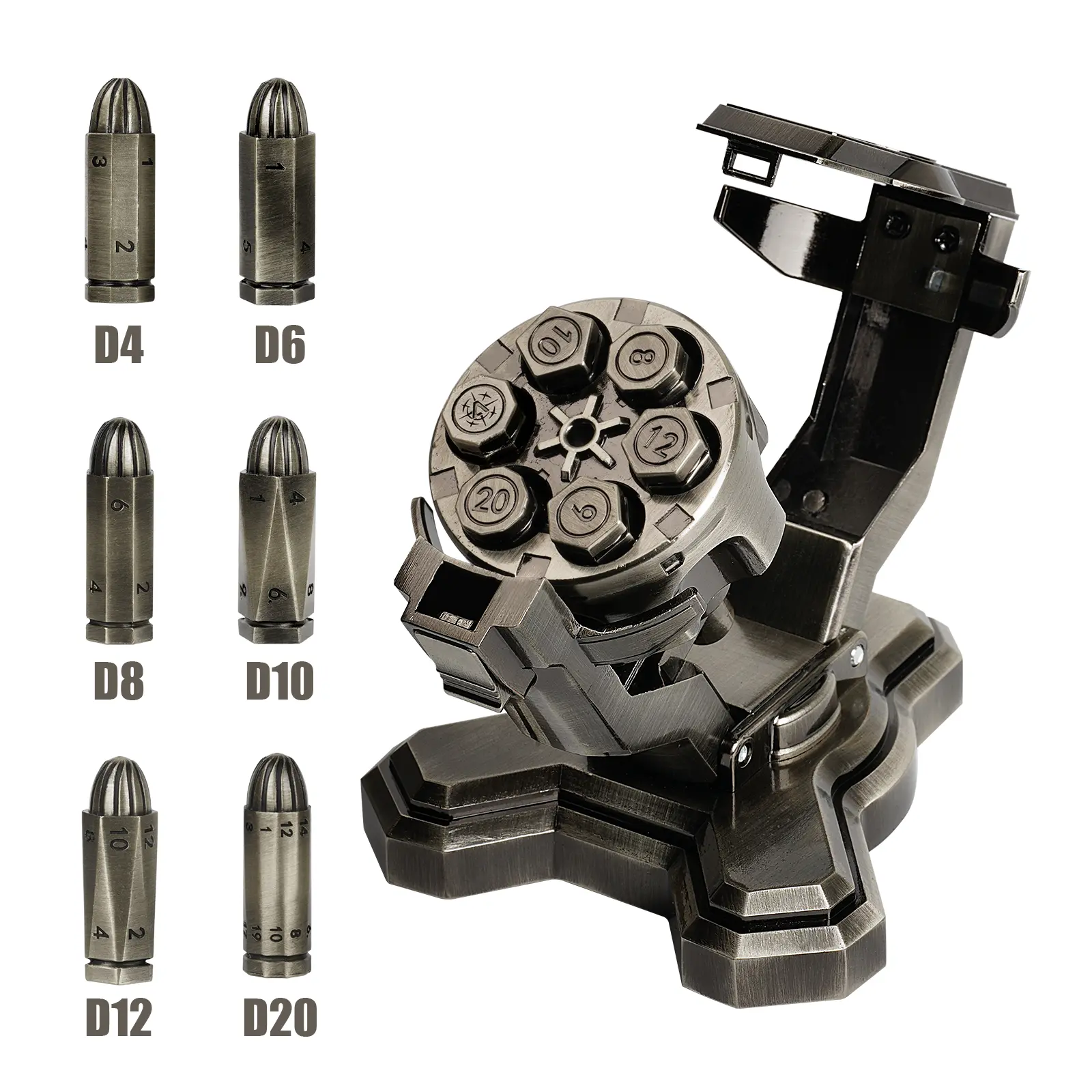 Bullet Nest TRPG Dice/Metal Bullet Dice/ Set design of the legendary revolver Webley MK VI/ Bullet nest
